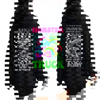 Groovy 80'S 90'S Monster Truck Monster Truck Mama Women Oversized Hoodie Back Print | Mazezy