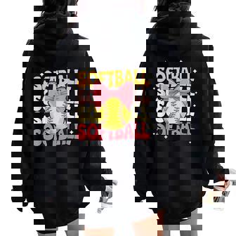 Groovy Softball Coquette Bow Softball Lover Softball Women Oversized Hoodie Back Print - Seseable
