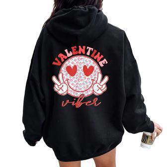 Groovy Valentine Vibes Valentines Day For Girl Women Women Oversized Hoodie Back Print - Thegiftio UK