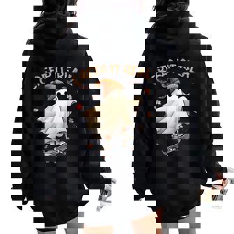 Halloween Cool Ghost Riding Skateboard Kid Girl Boy Toddler Women Oversized Hoodie Back Print - Monsterry