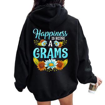 Happiness Is Being A Grams Cute Floral Women Oversized Hoodie Back Print - Thegiftio UK