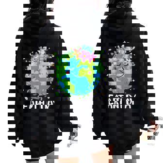 Happy Earth Day Cute Earth With Floral Earth Day 2025 Women Oversized Hoodie Back Print - Thegiftio UK