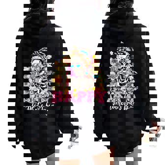 Happy Mother's Day Skeleton Messy Bun Floral Tie Dye Glasses Women Oversized Hoodie Back Print | Mazezy