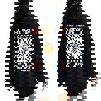 Happy Pi Day Groovy Daisy Flower Pi Symbol 314 Math Lover Women Oversized Hoodie Back Print - Thegiftio UK