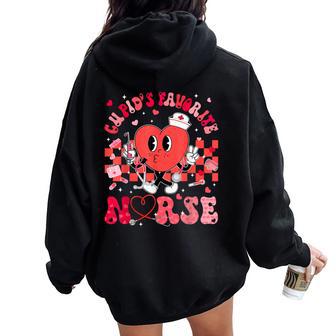 Heart Cupids Favorite Nurse Valentines Day Rn Cna Icu Scurb Women Oversized Hoodie Back Print - Thegiftio UK