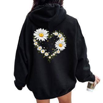Heart With Daisy Flowers Daisies With Heart Outline Women Oversized Hoodie Back Print - Thegiftio UK