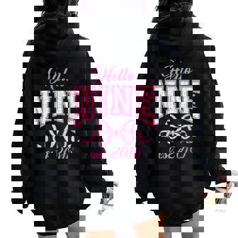 Hello Nine Est 2016 9Th Birthday Girl Coquette 9 Years Women Oversized Hoodie Back Print - Thegiftio