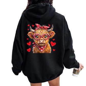 Highland Cow Valentines Day Hearts Valentine Cow Women Women Oversized Hoodie Back Print - Thegiftio UK