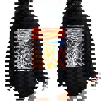 Humour Chat Tigré Qui Crie Parodie Tableau De Munch Le Cri Sweat à capuche oversize pour femme avec imprimé dans le dos - Cadeauxyz