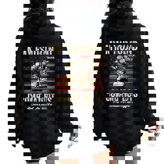 My Husband Wears Combat Boots Proud Army Wife Veteran Day Women Oversized Hoodie Back Print - Seseable