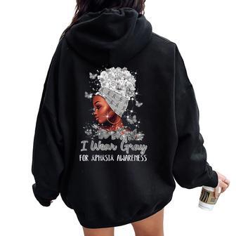 In June I Wear Gray Woman Aphasia Awareness Butterfly Women Oversized Hoodie Back Print - Monsterry