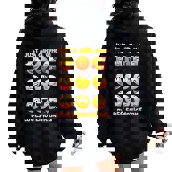Just A Girl Who Loves Emoticônesisages D'émotion Mignons Et Drôles Sweat à capuche oversize pour femme avec imprimé dans le dos - Cadeauxyz