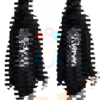 La Catrina Dia De Los Muertos Calavera De Azúcar Para Cuello Women Oversized Hoodie Back Print - Regaloses