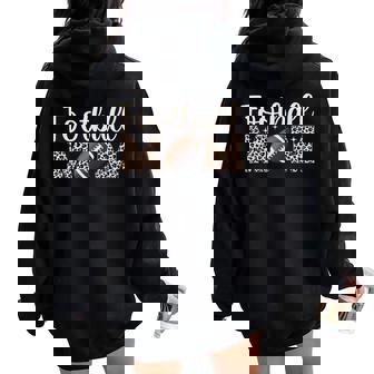 Leopard Football Mom Mama Football Player Women Oversized Hoodie Back Print - Seseable