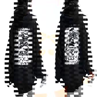 Leopard Mom Life Bleached Mom Life Messy Bun Women Oversized Hoodie Back Print | Seseable CA