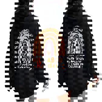 Leopard Teacher Wild About Reading Books Reader Librarian Women Oversized Hoodie Back Print - Thegiftio