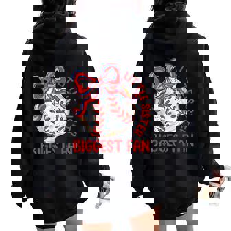 Lil Sis Little Sister Baseball Little Sister Biggest Fan Women Oversized Hoodie Back Print - Seseable