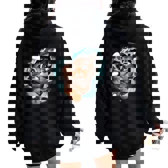Lindo Gatito Realista Gato Emergente Gatos Amantes Gatitos Cuello Women Oversized Hoodie Back Print - Regaloses