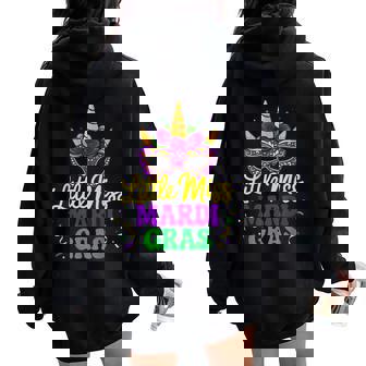 Little Miss Mardi Gras Unicorn Mask For Girls And Women Women Oversized Hoodie Back Print - Seseable