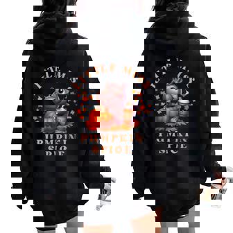 Little Miss Pumpkin Spice Moo Deng Fall Thanksgiving Lover Women Oversized Hoodie Back Print - Monsterry