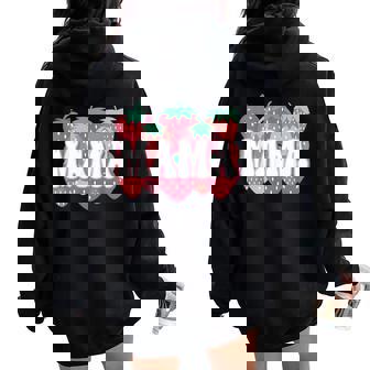 Mama Of The Berry First Birthday Strawberry Family Matching Women Oversized Hoodie Back Print - Seseable