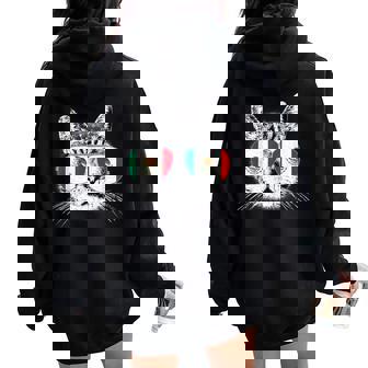 Mexican Mexico Flag Country Pride Cat Men Women Women Oversized Hoodie Back Print - Monsterry