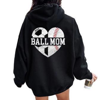 Mom Of Both Heart Soccer Baseball Sports Mom Mother's Day Women Oversized Hoodie Back Print - Thegiftio UK