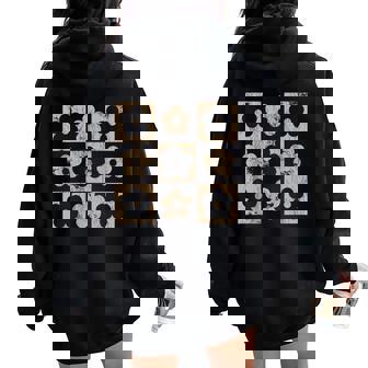 Neutral Checkerboard Daisy Flowers Retro Boho Floral Women Women Oversized Hoodie Back Print - Seseable