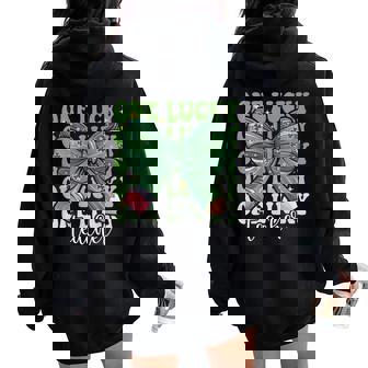 One Lucky Teacher Coquette Bow St Patricks Day Teacher Women Oversized Hoodie Back Print | Mazezy
