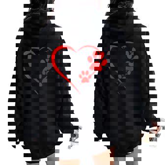 Paw Print Dog Paw Cute Dog Love Puppy Heart Red Dog Women Oversized Hoodie Back Print - Monsterry