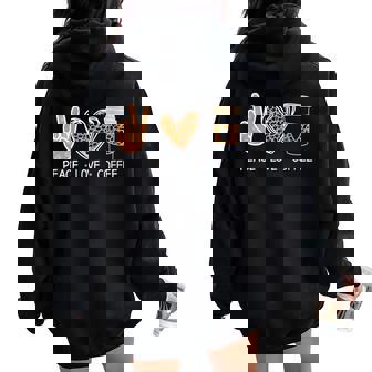 Peace Love Coffee Leopard Heart Coffee Women Oversized Hoodie Back Print - Monsterry