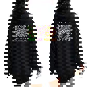 Peace Love Mardi Gras Mask Beads For Carnival Parade Women Oversized Hoodie Back Print - Seseable