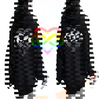 Polyamory Infinity Heart Symbol Gay Pride Flag LGBTQ Women Oversized Hoodie Back Print - Monsterry