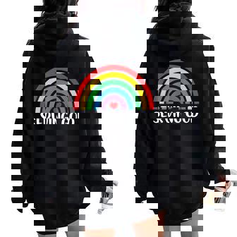 Pride Rainbow Shirt Rainbow Shirt For Women Serving God Women Oversized Hoodie Back Print - Monsterry