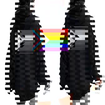 Progressive Pride Rainbow Flag Retro Vintage Women Oversized Hoodie Back Print - Monsterry