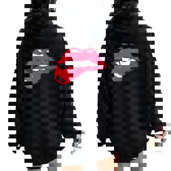 Red Lips Good For Kissing French Kisses Good Kisser Women Oversized Hoodie Back Print - Monsterry