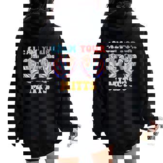 Retro Calm Your Mitts Baseball Mom Mother's Day Women Oversized Hoodie Back Print | Seseable CA