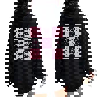 Retro Checkered Valentine Day Heart Coquette Bow Girls Women Oversized Hoodie Back Print - Thegiftio