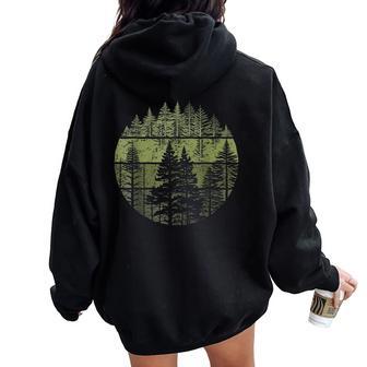 Retro Forest Trees Nature Outdoors Women Men Vintage Graphic Women Oversized Hoodie Back Print - Monsterry