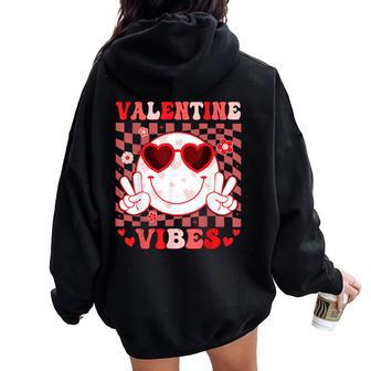 Retro Groovy Valentines Day Girl Valentine Vibes Women Oversized Hoodie Back Print - Thegiftio UK