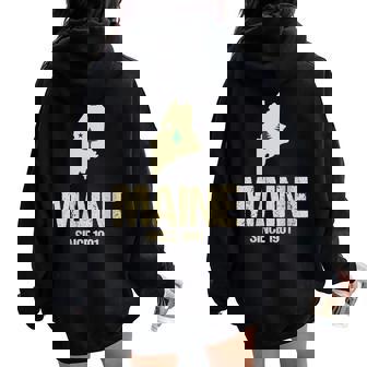 Retro Maine Pine Tree State Pride Vintage 1901 Flag Women Oversized Hoodie Back Print - Monsterry