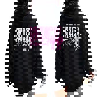 Retro Medical Assistant Floral Pink Coquette Bow Women Oversized Hoodie Back Print - Thegiftio UK