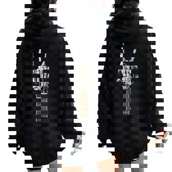 Rock On Skeleton Mano Guitarra Rock & Roll Hombres Es Rock Band Women Oversized Hoodie Back Print - Regaloses