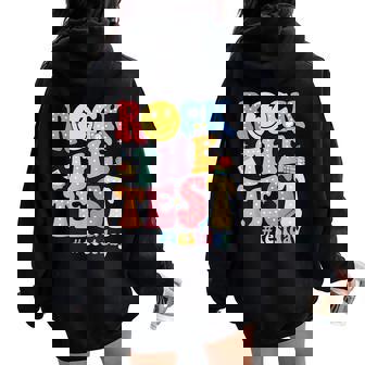 Rock The Test Testing Day Retro Motivational Teacher Student Women Oversized Hoodie Back Print - Thegiftio