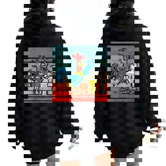 Rooster Beer Tap Pouring Beer Colorful Rooster Bar Scene Women Oversized Hoodie Back Print - Monsterry