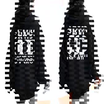 Serving God Is My Cardio Christian Women Oversized Hoodie Back Print - Monsterry