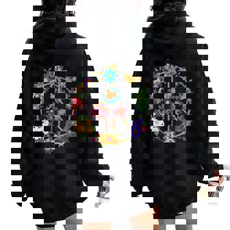 Signes De Paix Floraux Cadeau Hippie Rétro Pour Les Amoureux Sweat à capuche oversize pour femme avec imprimé dans le dos - Cadeauxyz