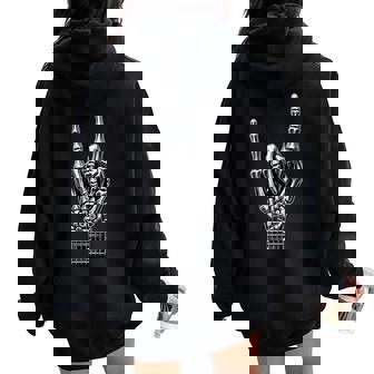 Skeleton Hand Graphic For Music Fans Noir Squelette Rock Cool es-Adultes Coupe Classique Manche Courte Sweat à capuche oversize pour femme avec imprimé dans le dos - Cadeauxyz