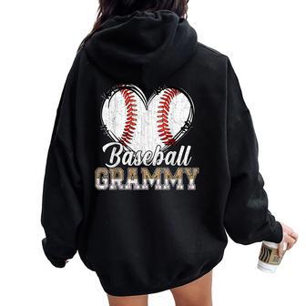 Softball Baseball Grammy Heart Leopard Print Mother's Day Women Oversized Hoodie Back Print - Thegiftio UK