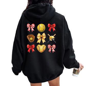 Softball Coquette Bow Softball Mama Softball Mom Women Oversized Hoodie Back Print - Thegiftio UK